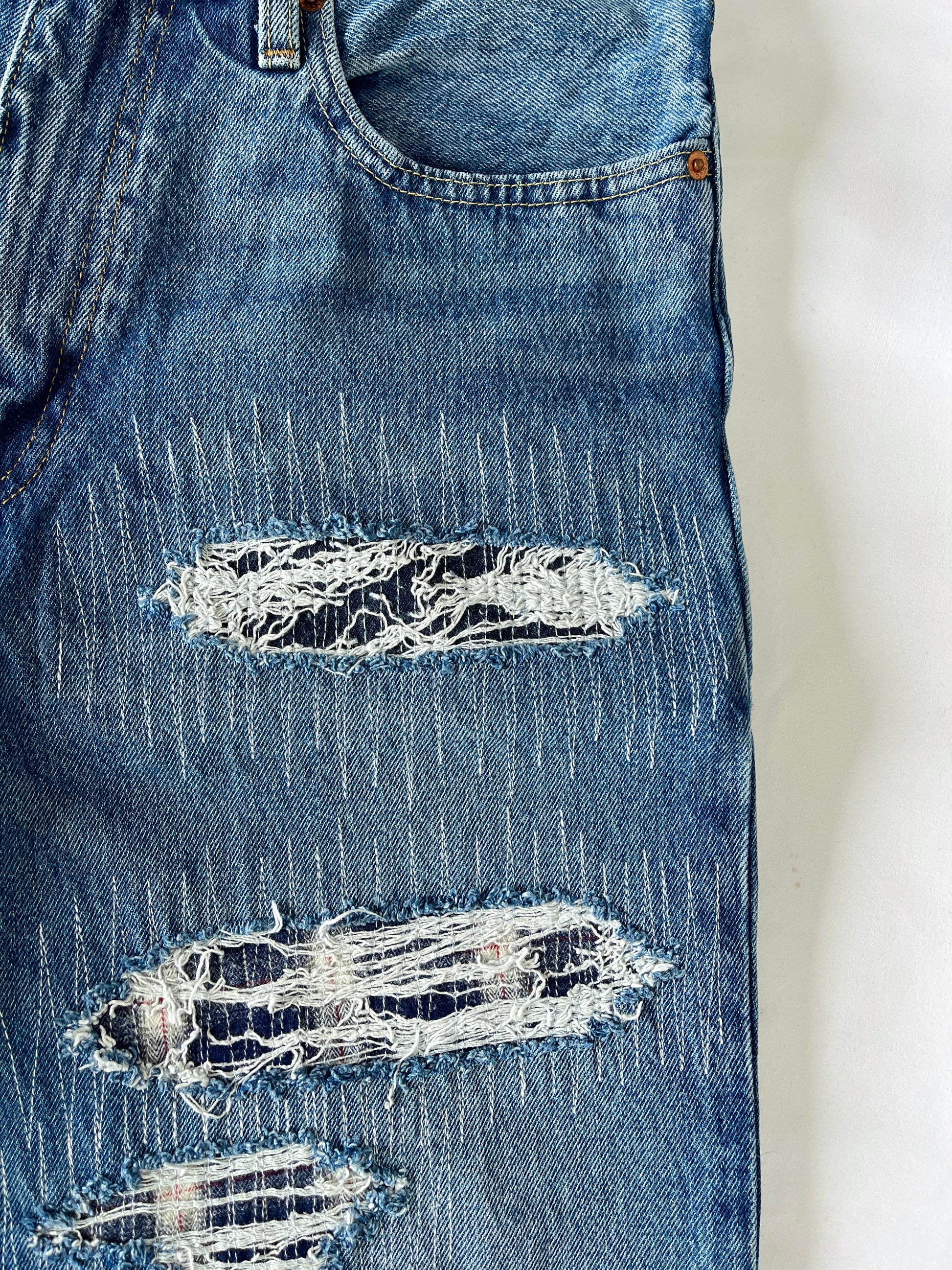 Distressed Flannel Denim