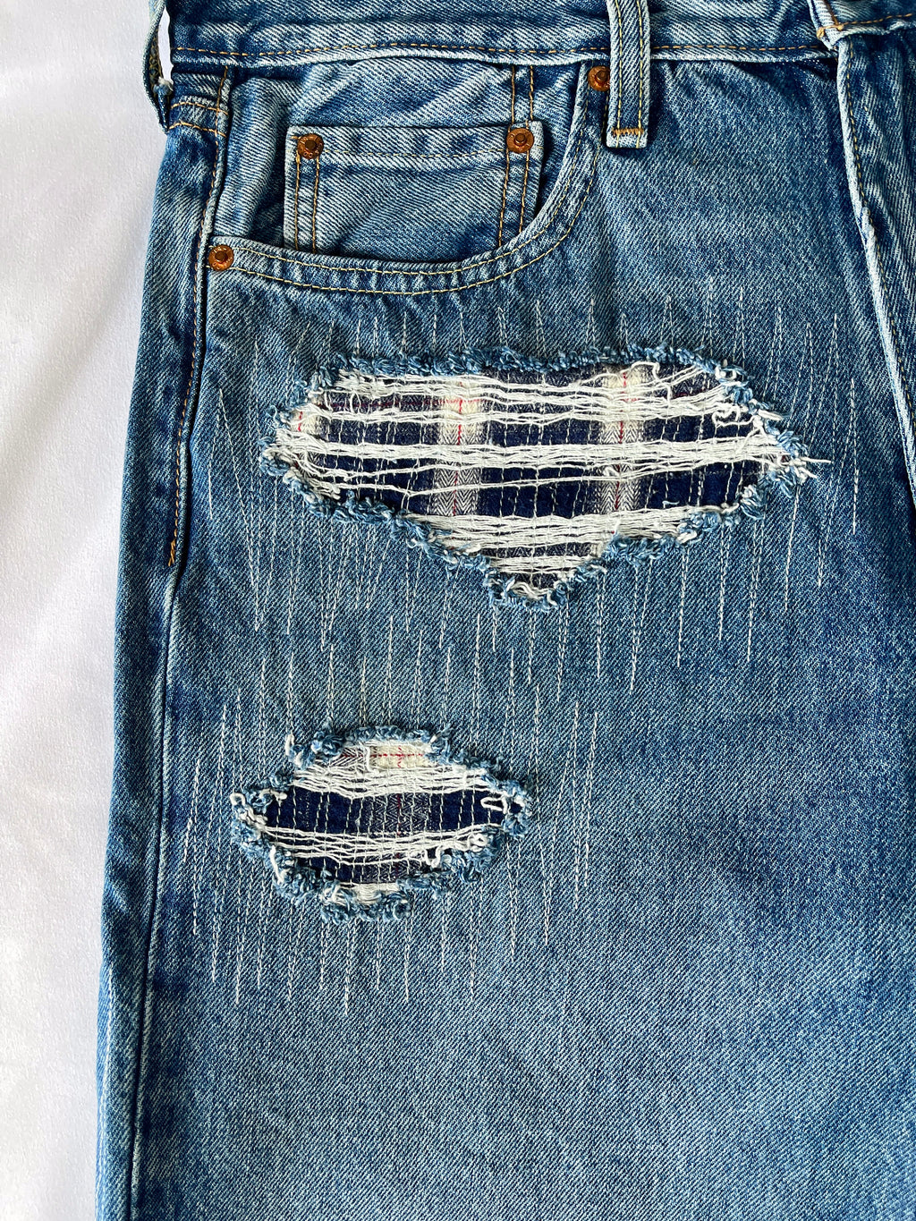 Distressed Flannel Denim