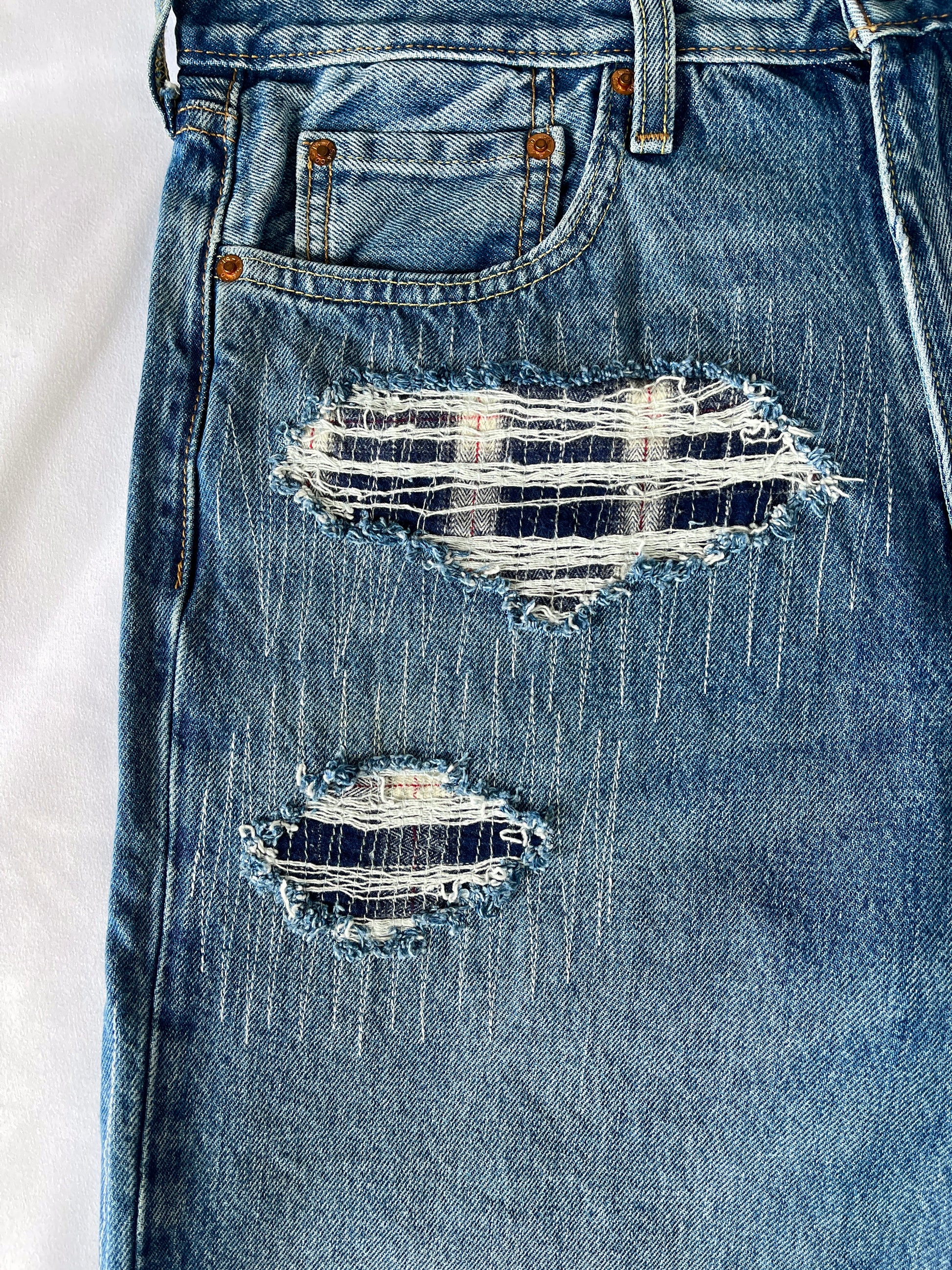 Distressed Flannel Denim