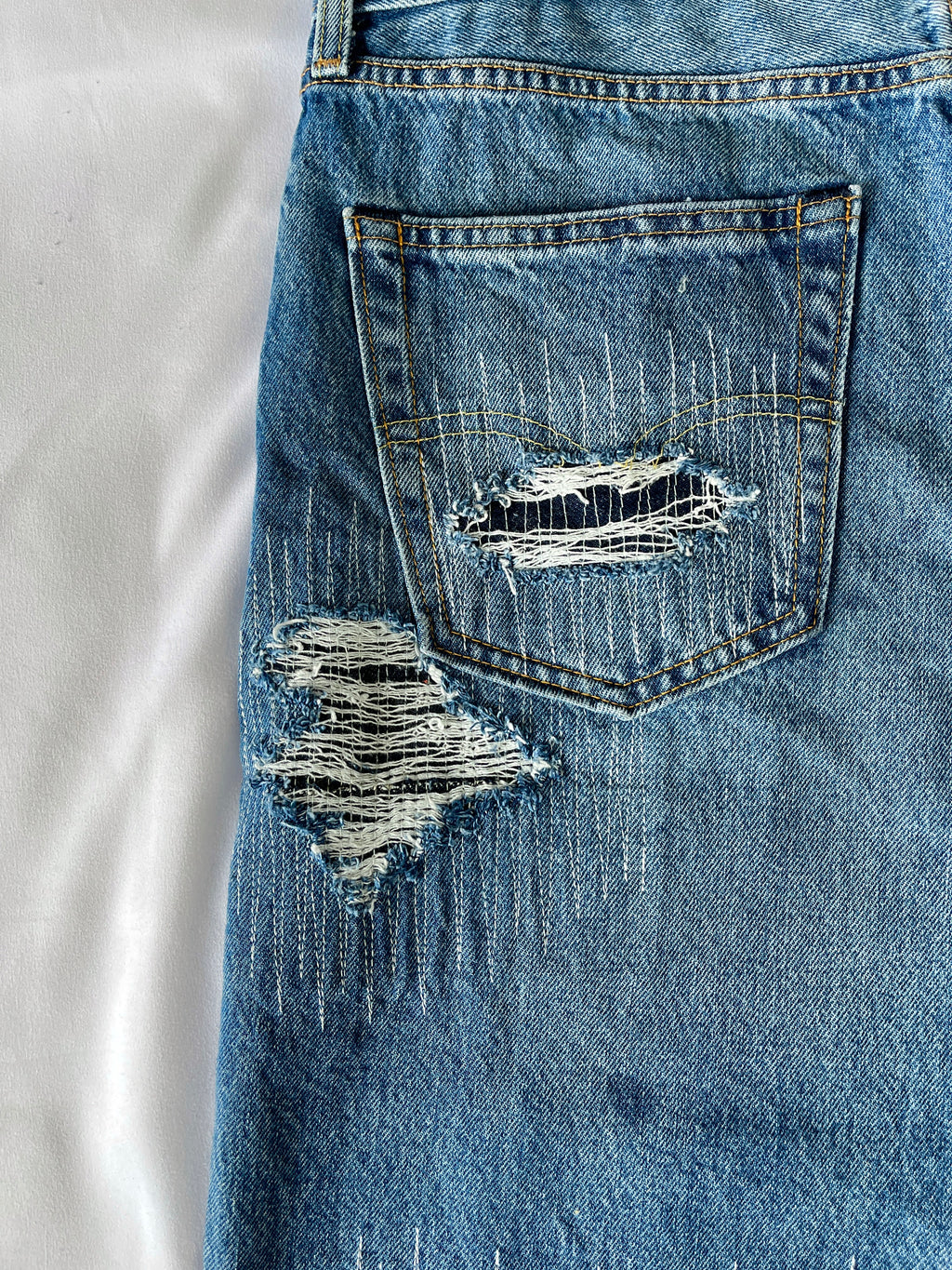 Distressed Flannel Denim
