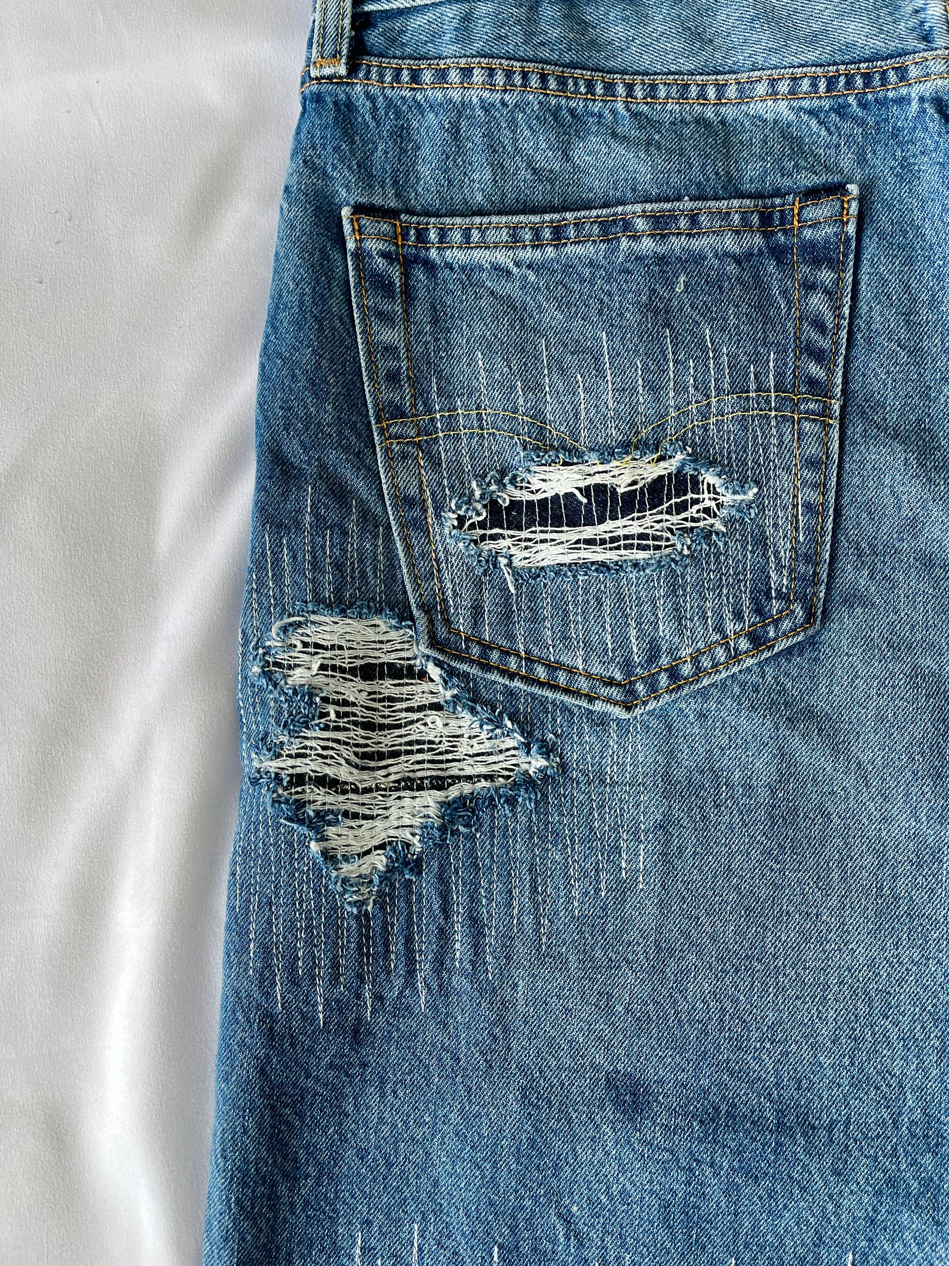 Distressed Flannel Denim