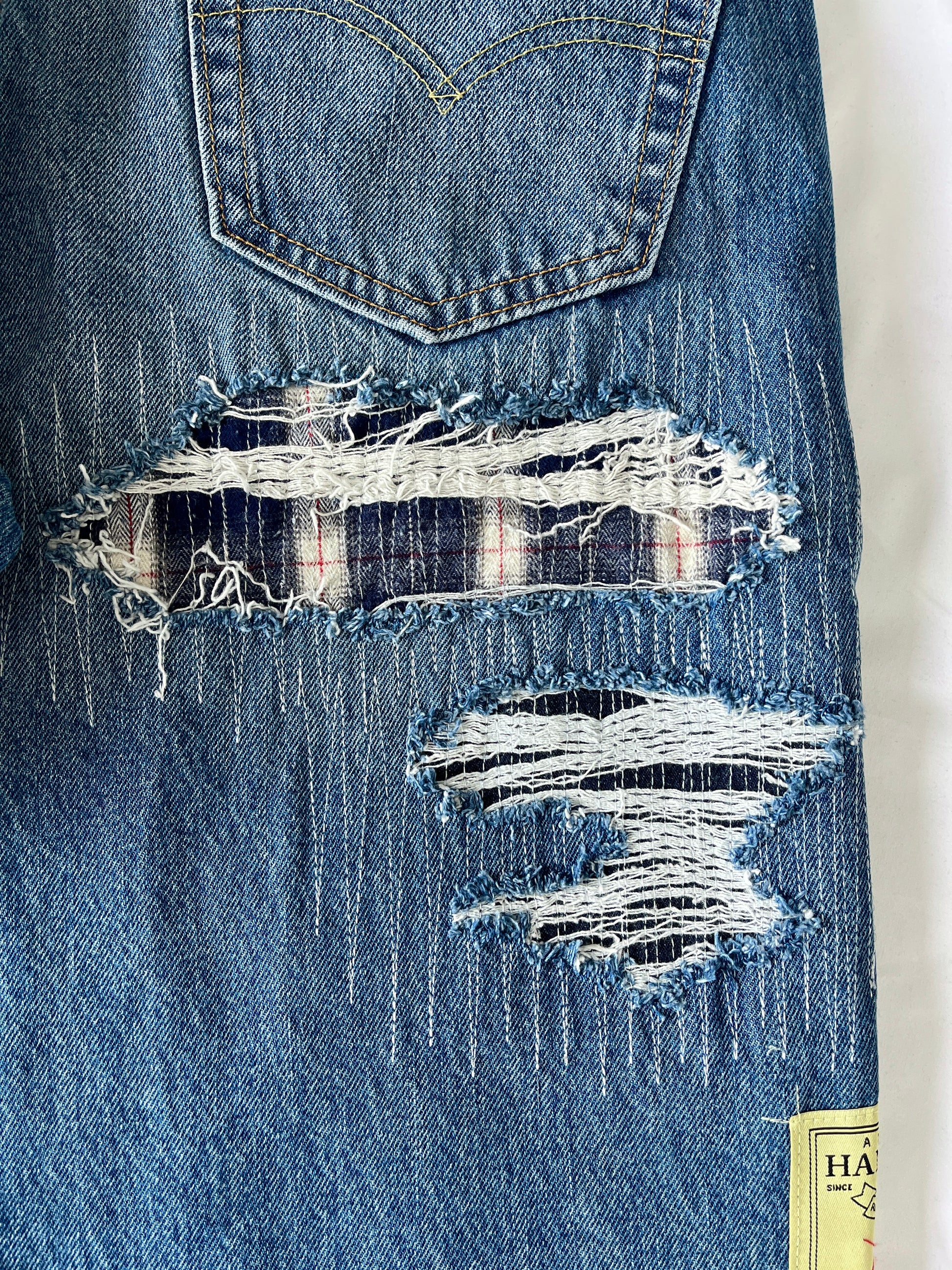 Distressed Flannel Denim