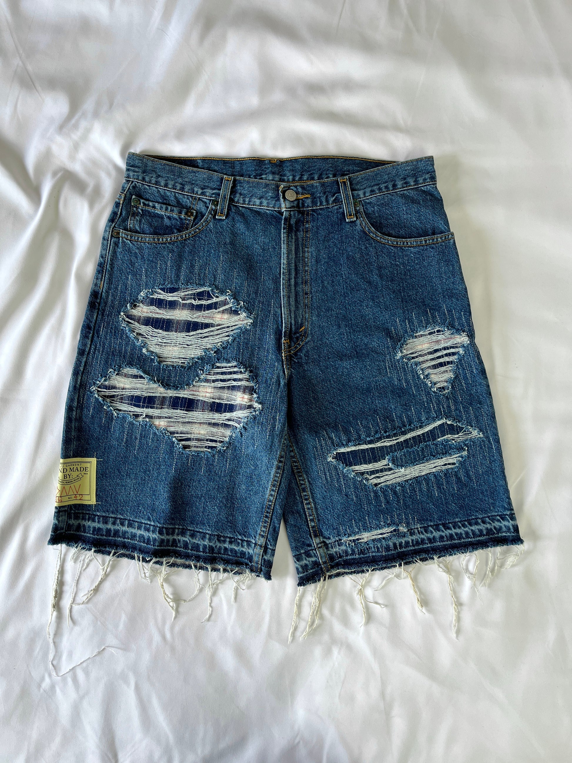 Distressed Flannel Denim
