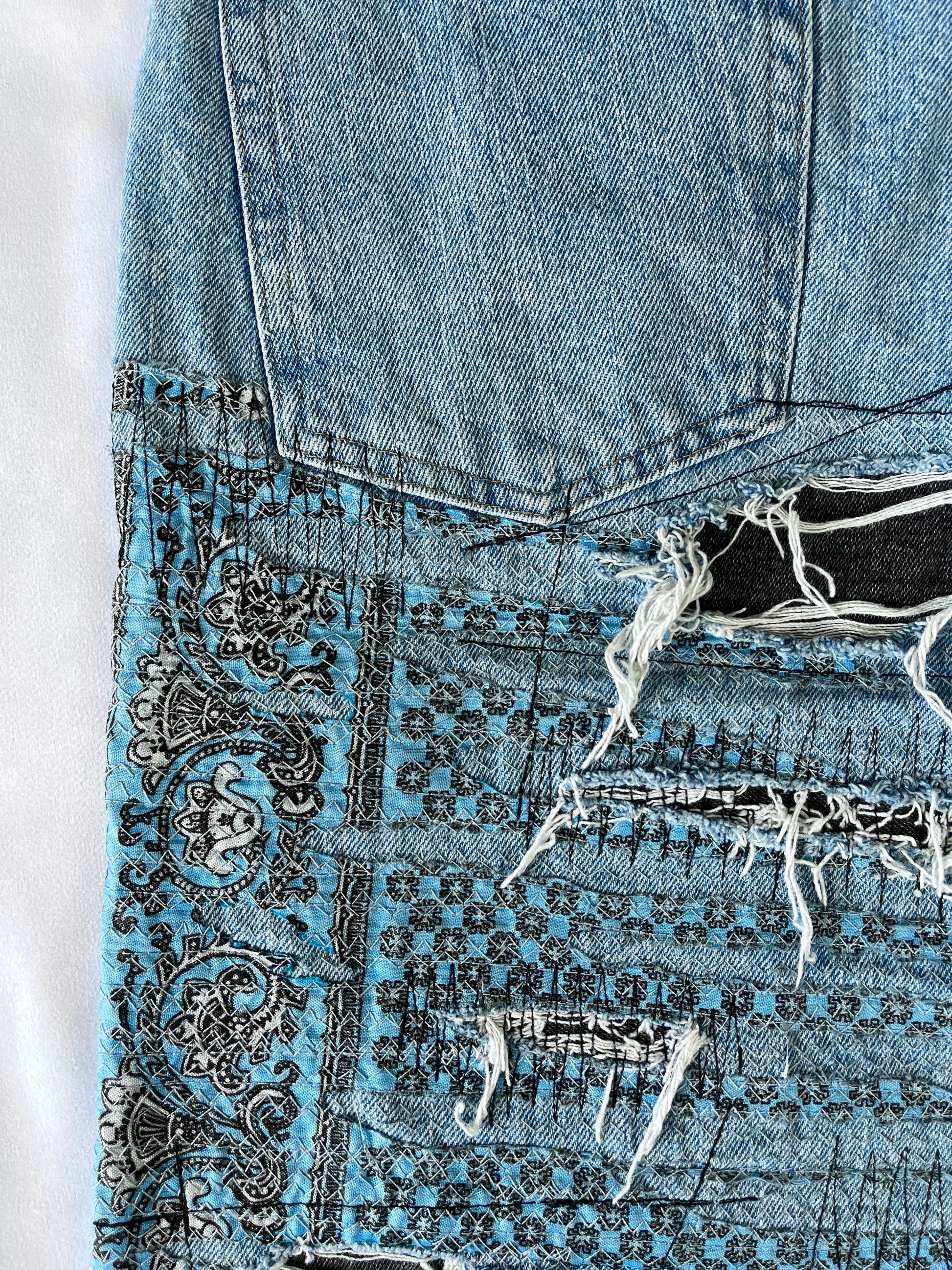 Distressed Bandana Denim